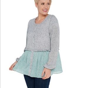 LOGO by Lori Goldstein Button Front Floral Ruffle Top